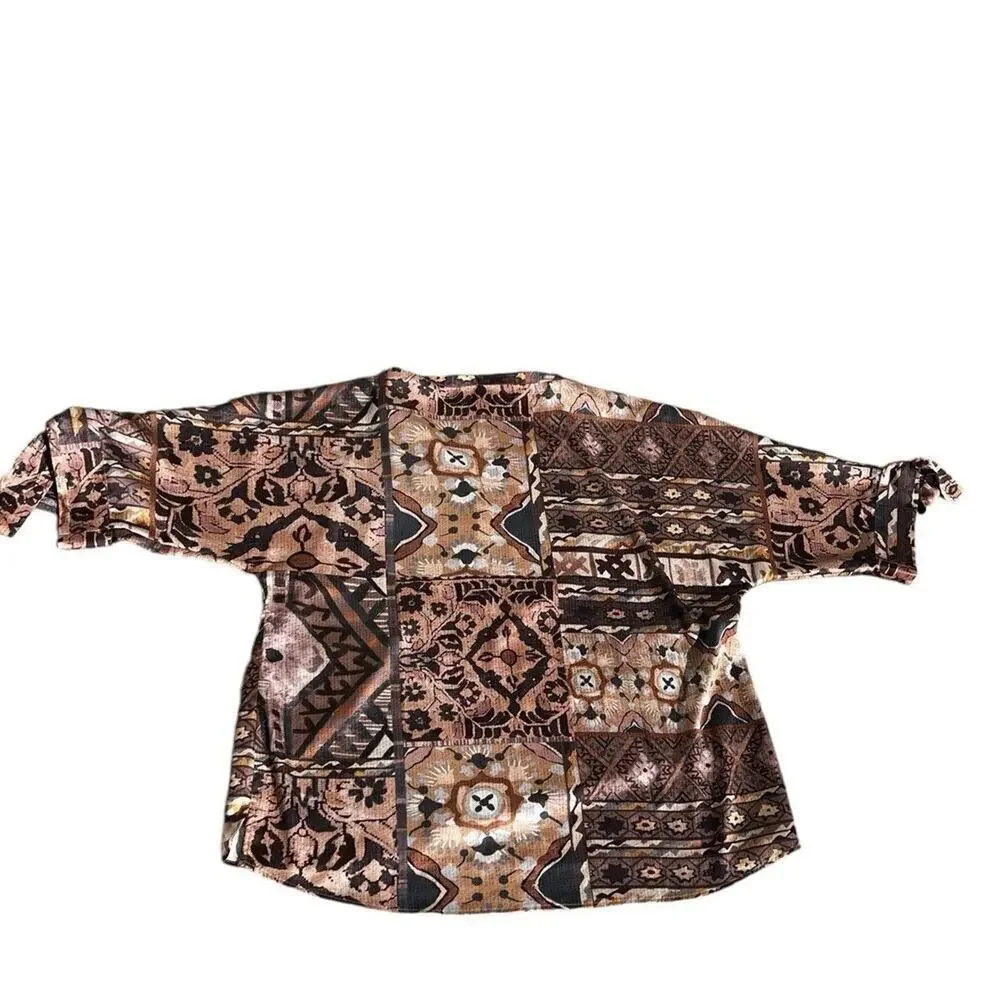Chicos 3 (16-18) (L)  women’s top with elbow length sleeves, brown & tan